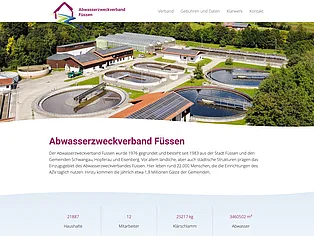 Website des Abwasserzweckverbands Füssen mit Luftbild der Kläranlage