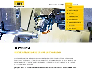 Fertigungsseite von HIPP Maschinenbau mit Werkzeug in der Bearbeitung