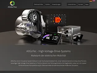 Website von AllGoTec mit Elektromotor für Hochvolt-Antriebssysteme