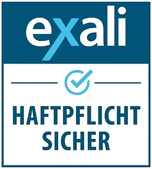 Siegel von exali mit der Aufschrift Haftpflicht sicher